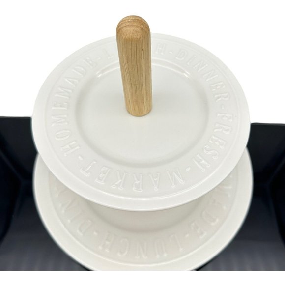 2 Tier Serving Tray White Porcelain Wood Bread and Butter Australia Farmhouse - Picture 3 of 12